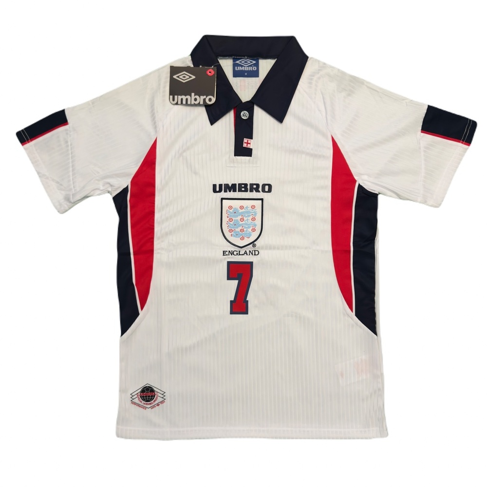 1998 England David Beckham #7 Soccer Jersey Short Sleeve Size M-L